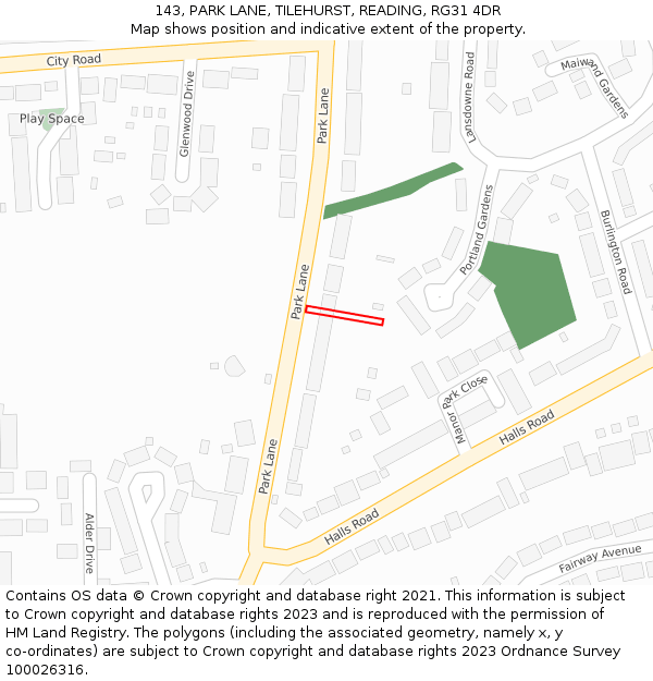 143, PARK LANE, TILEHURST, READING, RG31 4DR: Location map and indicative extent of plot