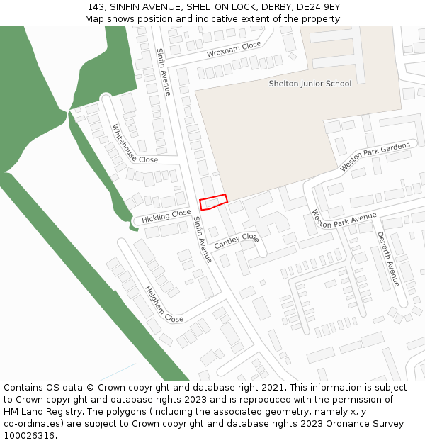 143, SINFIN AVENUE, SHELTON LOCK, DERBY, DE24 9EY: Location map and indicative extent of plot