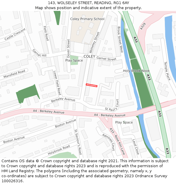 143, WOLSELEY STREET, READING, RG1 6AY: Location map and indicative extent of plot