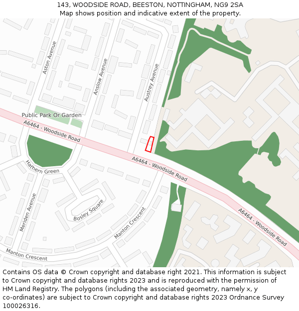 143, WOODSIDE ROAD, BEESTON, NOTTINGHAM, NG9 2SA: Location map and indicative extent of plot