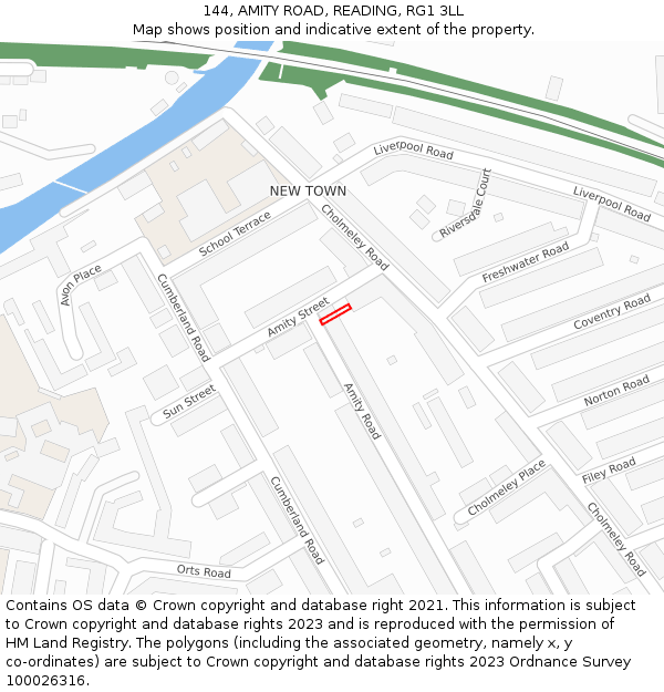 144, AMITY ROAD, READING, RG1 3LL: Location map and indicative extent of plot