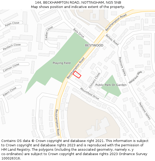 144, BECKHAMPTON ROAD, NOTTINGHAM, NG5 5NB: Location map and indicative extent of plot