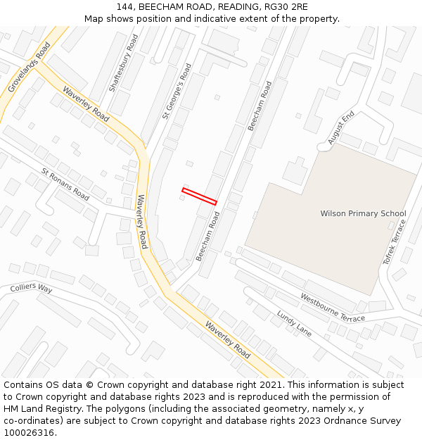 144, BEECHAM ROAD, READING, RG30 2RE: Location map and indicative extent of plot