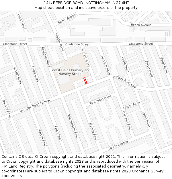 144, BERRIDGE ROAD, NOTTINGHAM, NG7 6HT: Location map and indicative extent of plot