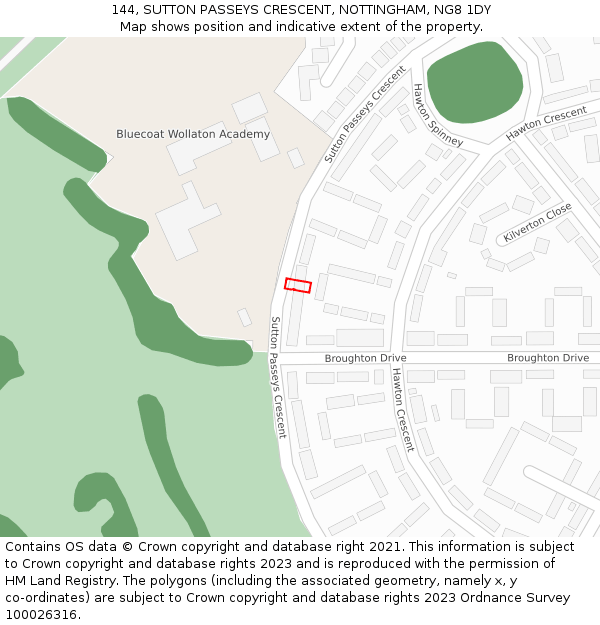 144, SUTTON PASSEYS CRESCENT, NOTTINGHAM, NG8 1DY: Location map and indicative extent of plot