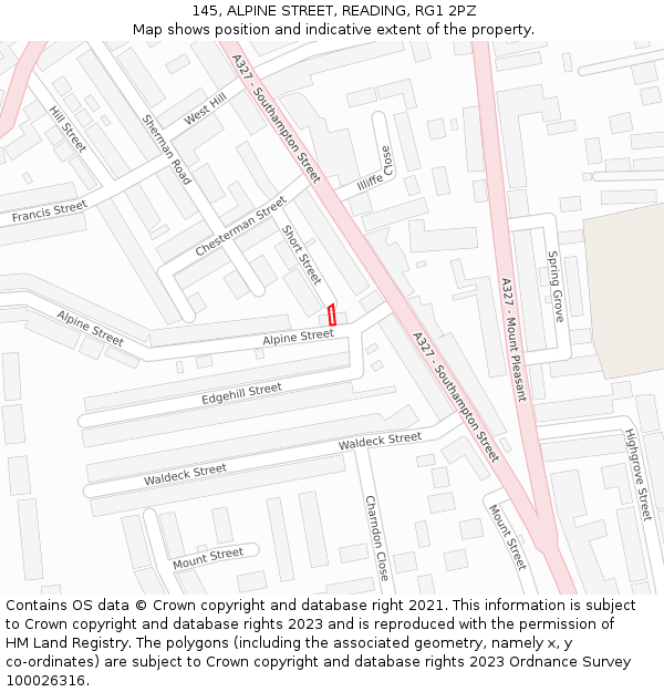 145, ALPINE STREET, READING, RG1 2PZ: Location map and indicative extent of plot