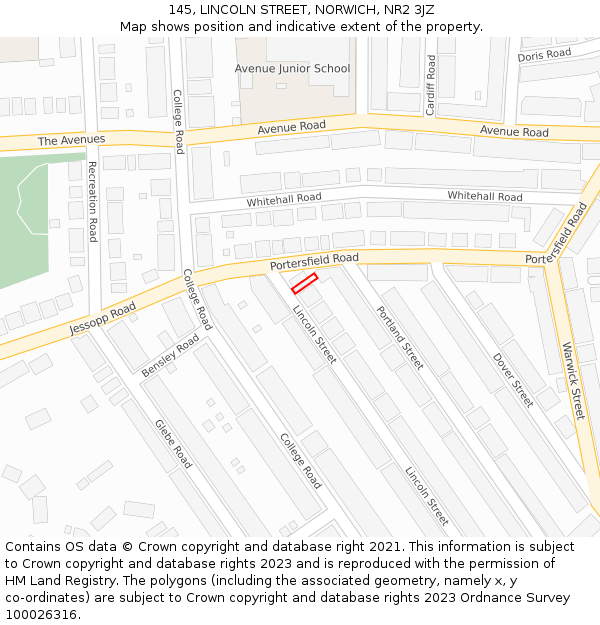 145, LINCOLN STREET, NORWICH, NR2 3JZ: Location map and indicative extent of plot