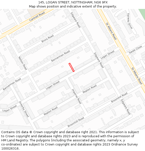 145, LOGAN STREET, NOTTINGHAM, NG6 9FX: Location map and indicative extent of plot