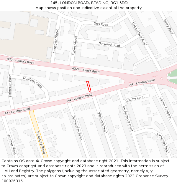 145, LONDON ROAD, READING, RG1 5DD: Location map and indicative extent of plot