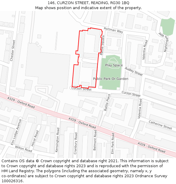 146, CURZON STREET, READING, RG30 1BQ: Location map and indicative extent of plot