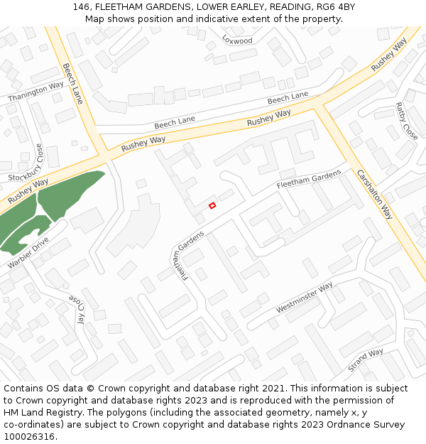 146, FLEETHAM GARDENS, LOWER EARLEY, READING, RG6 4BY: Location map and indicative extent of plot