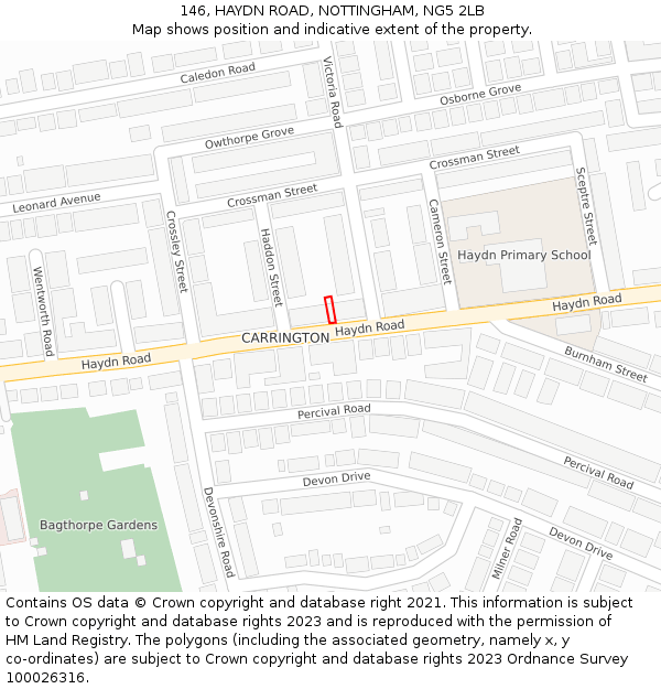 146, HAYDN ROAD, NOTTINGHAM, NG5 2LB: Location map and indicative extent of plot