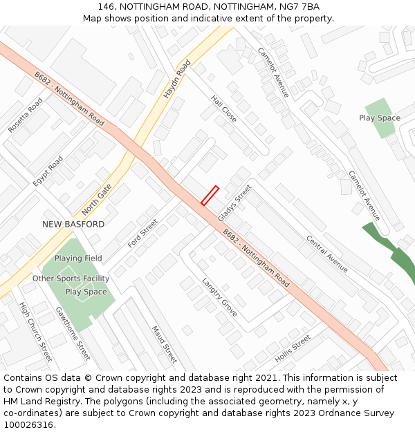 146, NOTTINGHAM ROAD, NOTTINGHAM, NG7 7BA: Location map and indicative extent of plot