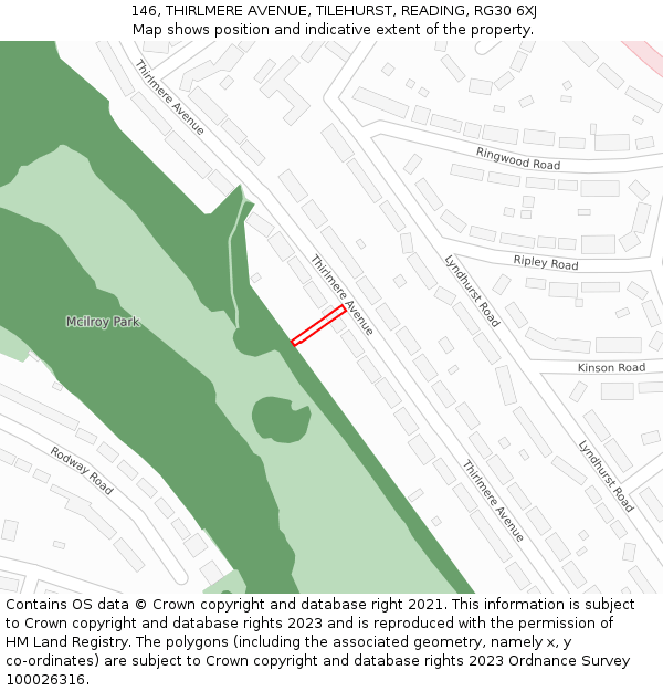 146, THIRLMERE AVENUE, TILEHURST, READING, RG30 6XJ: Location map and indicative extent of plot