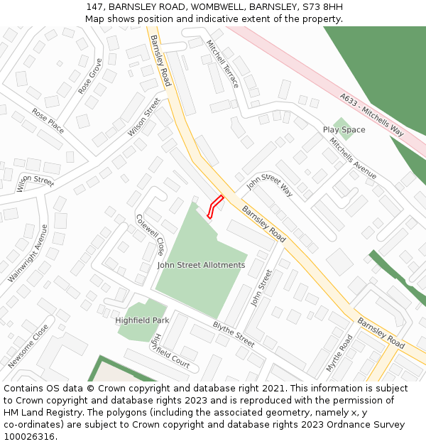 147, BARNSLEY ROAD, WOMBWELL, BARNSLEY, S73 8HH: Location map and indicative extent of plot
