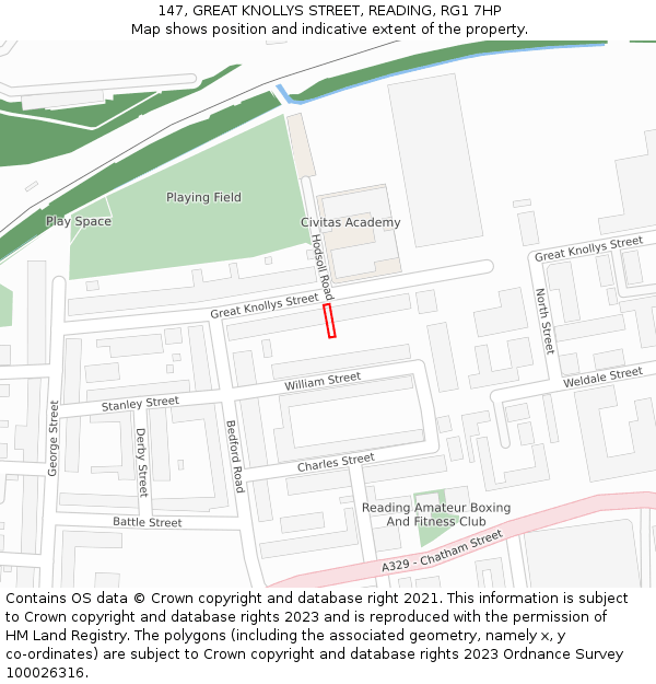 147, GREAT KNOLLYS STREET, READING, RG1 7HP: Location map and indicative extent of plot
