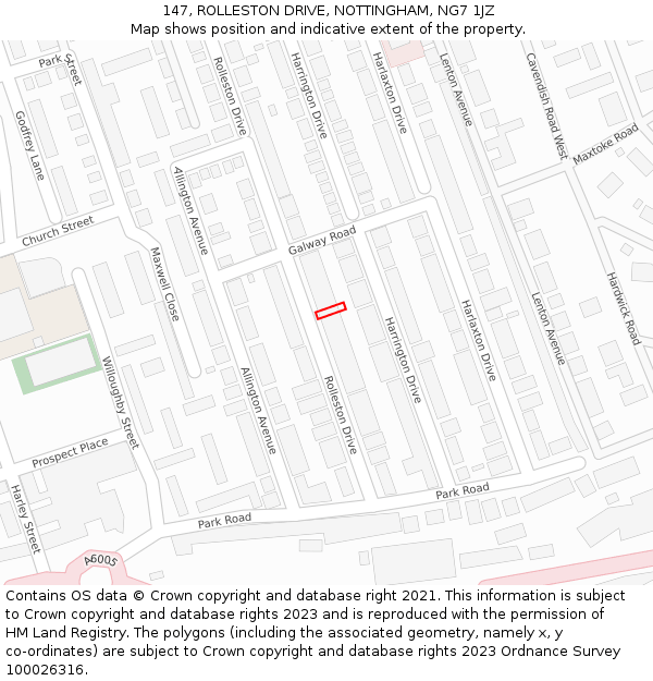 147, ROLLESTON DRIVE, NOTTINGHAM, NG7 1JZ: Location map and indicative extent of plot