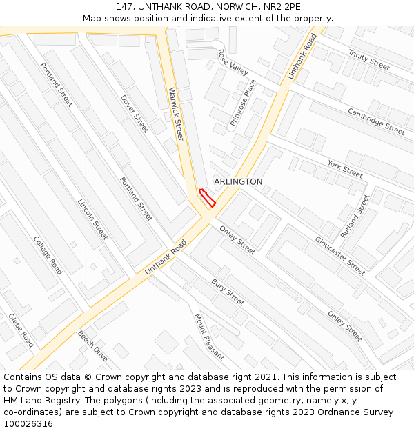 147, UNTHANK ROAD, NORWICH, NR2 2PE: Location map and indicative extent of plot