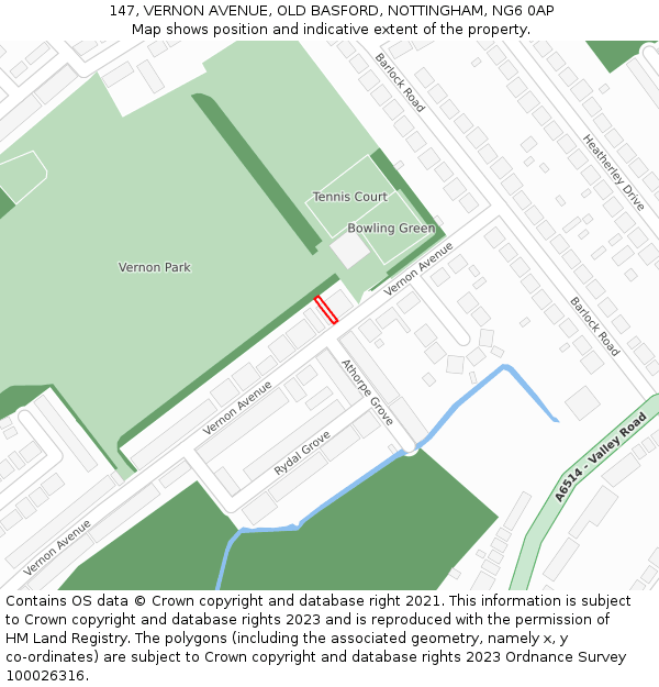 147, VERNON AVENUE, OLD BASFORD, NOTTINGHAM, NG6 0AP: Location map and indicative extent of plot