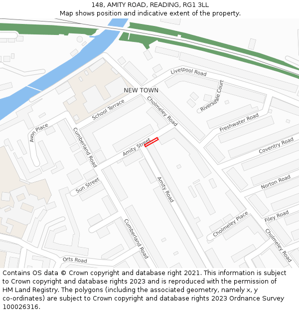 148, AMITY ROAD, READING, RG1 3LL: Location map and indicative extent of plot