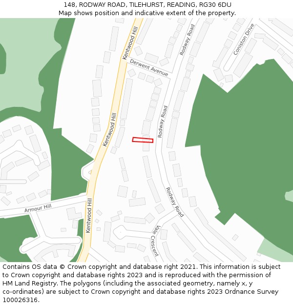148, RODWAY ROAD, TILEHURST, READING, RG30 6DU: Location map and indicative extent of plot