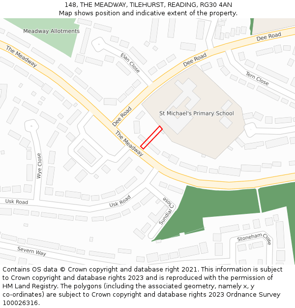 148, THE MEADWAY, TILEHURST, READING, RG30 4AN: Location map and indicative extent of plot