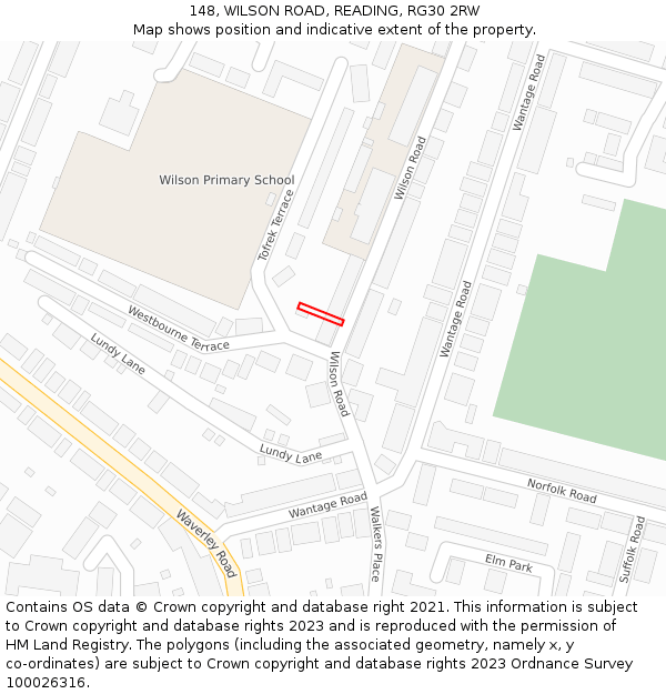 148, WILSON ROAD, READING, RG30 2RW: Location map and indicative extent of plot