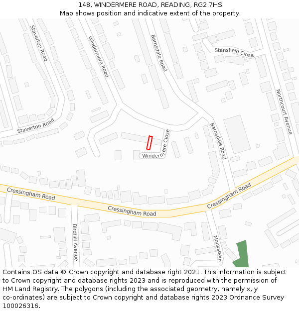 148, WINDERMERE ROAD, READING, RG2 7HS: Location map and indicative extent of plot