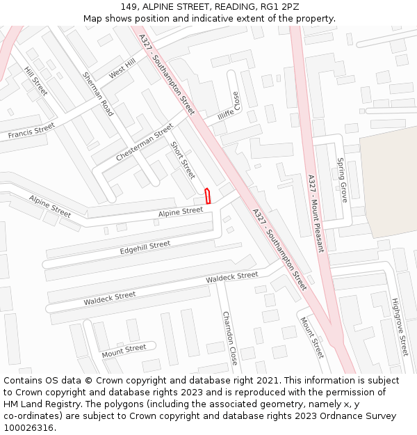 149, ALPINE STREET, READING, RG1 2PZ: Location map and indicative extent of plot