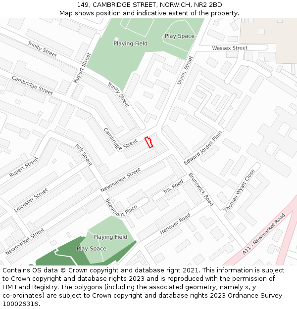 149, CAMBRIDGE STREET, NORWICH, NR2 2BD: Location map and indicative extent of plot