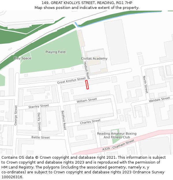 149, GREAT KNOLLYS STREET, READING, RG1 7HP: Location map and indicative extent of plot