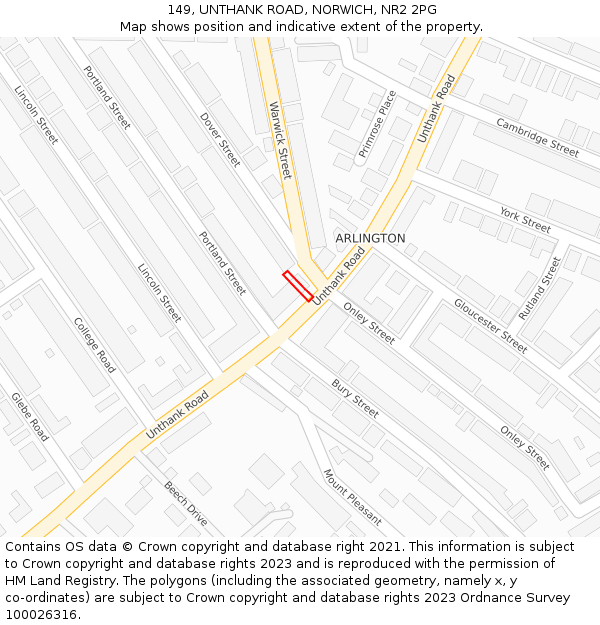 149, UNTHANK ROAD, NORWICH, NR2 2PG: Location map and indicative extent of plot