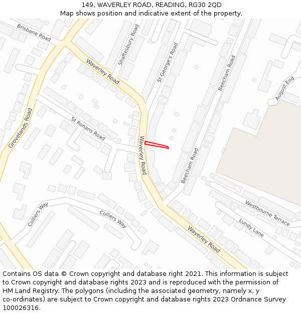 149, WAVERLEY ROAD, READING, RG30 2QD: Location map and indicative extent of plot