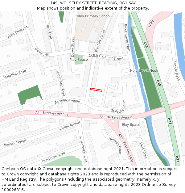 149, WOLSELEY STREET, READING, RG1 6AY: Location map and indicative extent of plot