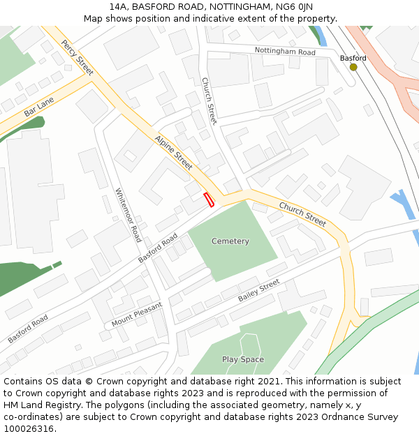 14A, BASFORD ROAD, NOTTINGHAM, NG6 0JN: Location map and indicative extent of plot