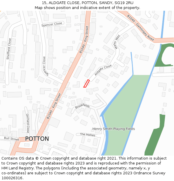 15, ALDGATE CLOSE, POTTON, SANDY, SG19 2RU: Location map and indicative extent of plot