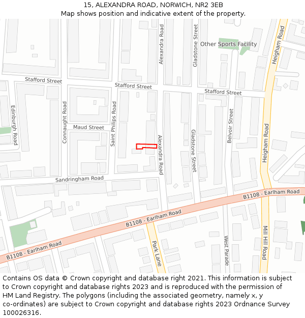 15, ALEXANDRA ROAD, NORWICH, NR2 3EB: Location map and indicative extent of plot