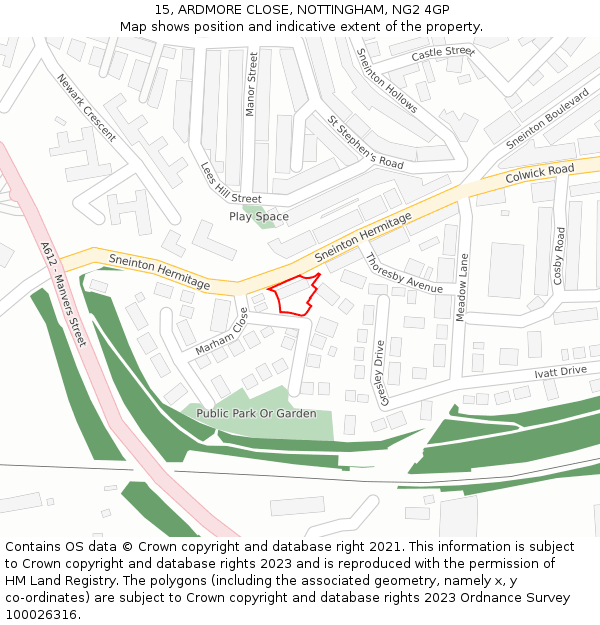 15, ARDMORE CLOSE, NOTTINGHAM, NG2 4GP: Location map and indicative extent of plot
