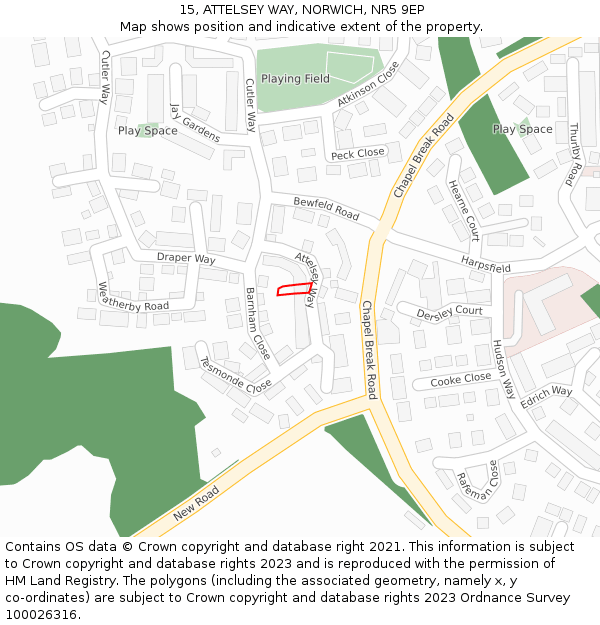 15, ATTELSEY WAY, NORWICH, NR5 9EP: Location map and indicative extent of plot