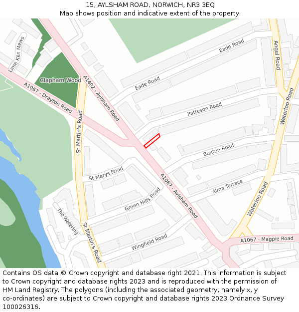 15, AYLSHAM ROAD, NORWICH, NR3 3EQ: Location map and indicative extent of plot