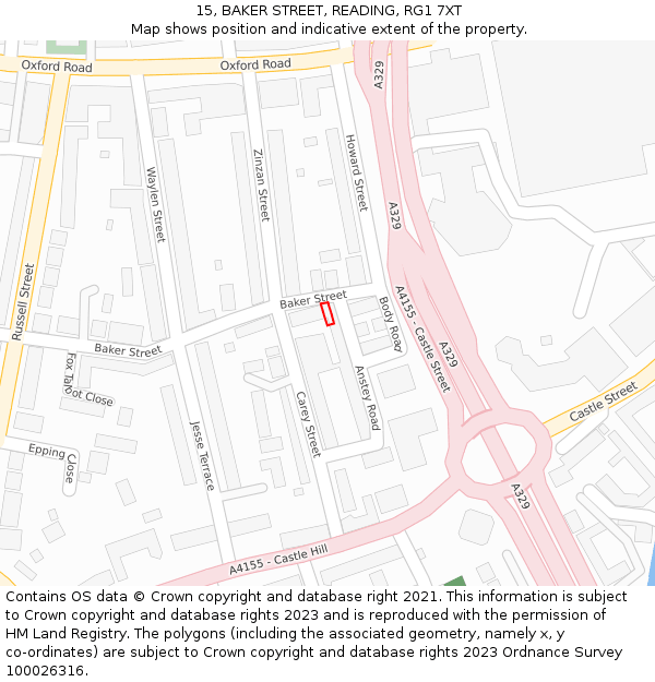 15, BAKER STREET, READING, RG1 7XT: Location map and indicative extent of plot