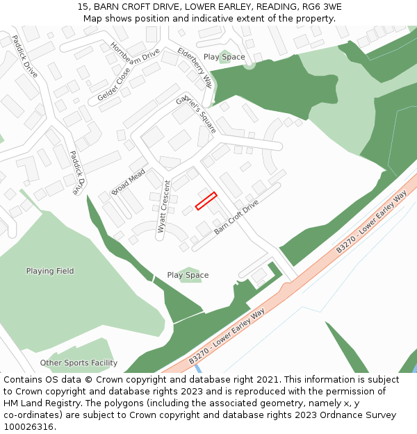 15, BARN CROFT DRIVE, LOWER EARLEY, READING, RG6 3WE: Location map and indicative extent of plot