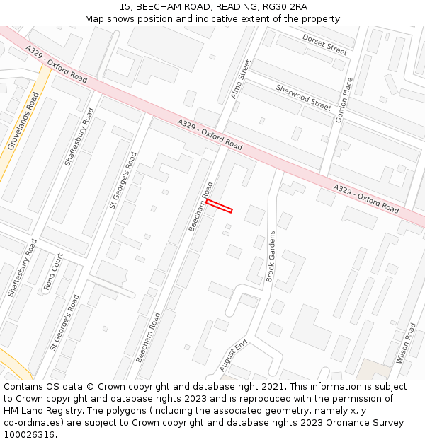 15, BEECHAM ROAD, READING, RG30 2RA: Location map and indicative extent of plot