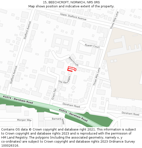 15, BEECHCROFT, NORWICH, NR5 0RS: Location map and indicative extent of plot