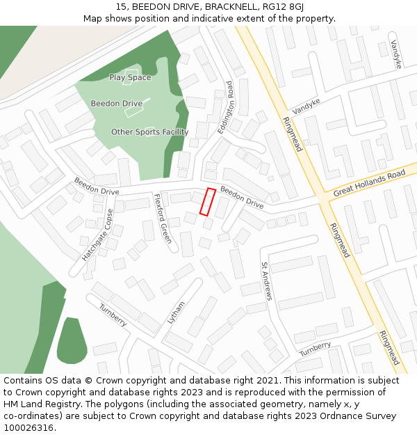 15, BEEDON DRIVE, BRACKNELL, RG12 8GJ: Location map and indicative extent of plot