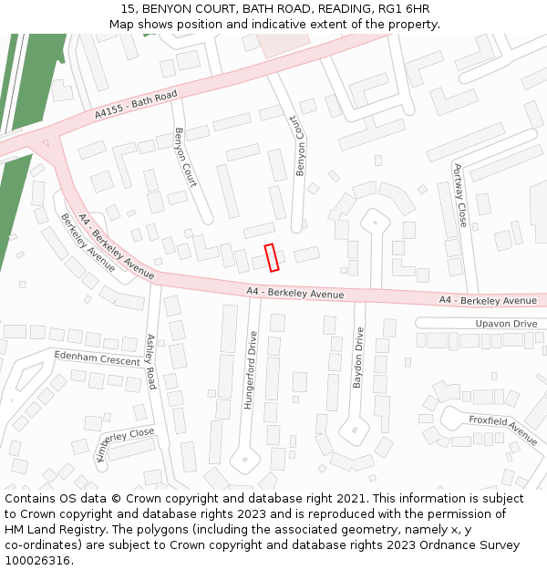 15, BENYON COURT, BATH ROAD, READING, RG1 6HR: Location map and indicative extent of plot