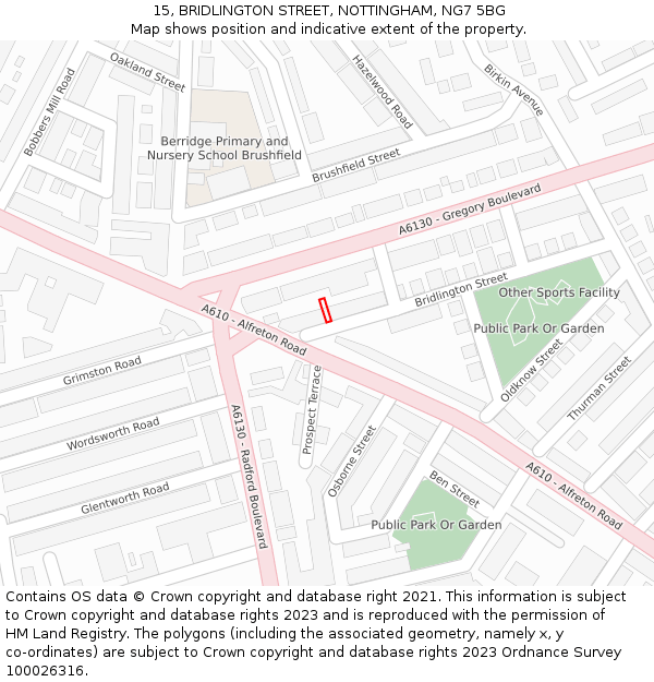 15, BRIDLINGTON STREET, NOTTINGHAM, NG7 5BG: Location map and indicative extent of plot