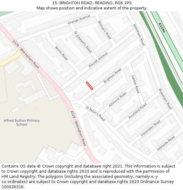 15, BRIGHTON ROAD, READING, RG6 1PS: Location map and indicative extent of plot