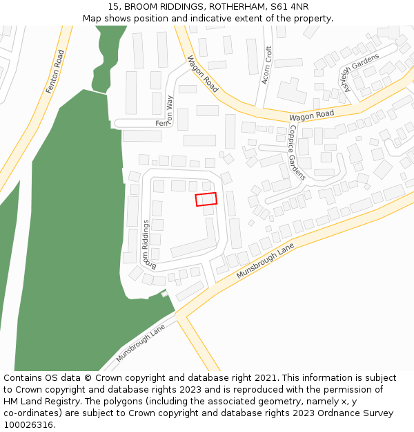 15, BROOM RIDDINGS, ROTHERHAM, S61 4NR: Location map and indicative extent of plot