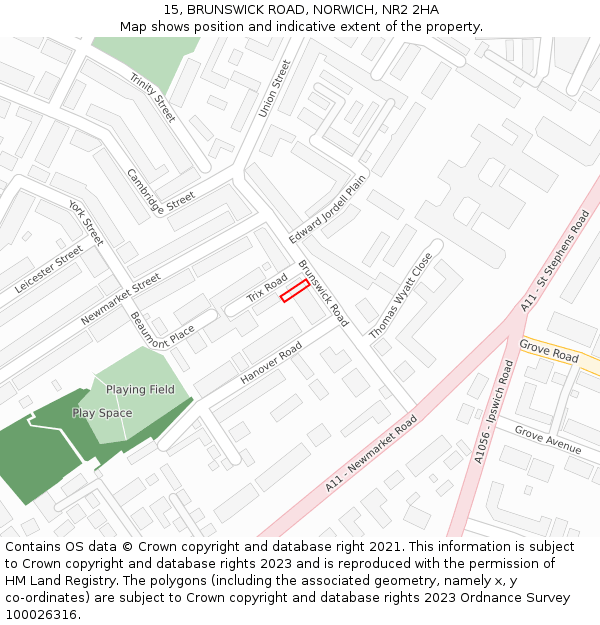 15, BRUNSWICK ROAD, NORWICH, NR2 2HA: Location map and indicative extent of plot